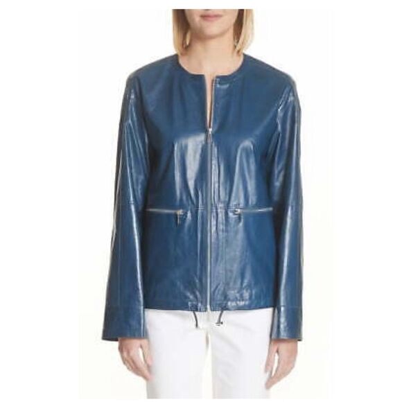 BLUE Lambskin Soft Leather Jacket Lafayette 148 New York NWT - Picture 3 of 16